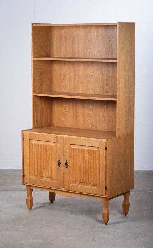 Brutalist Oak Bookcase by Henning Kjærnulf, Denmark, 1960s