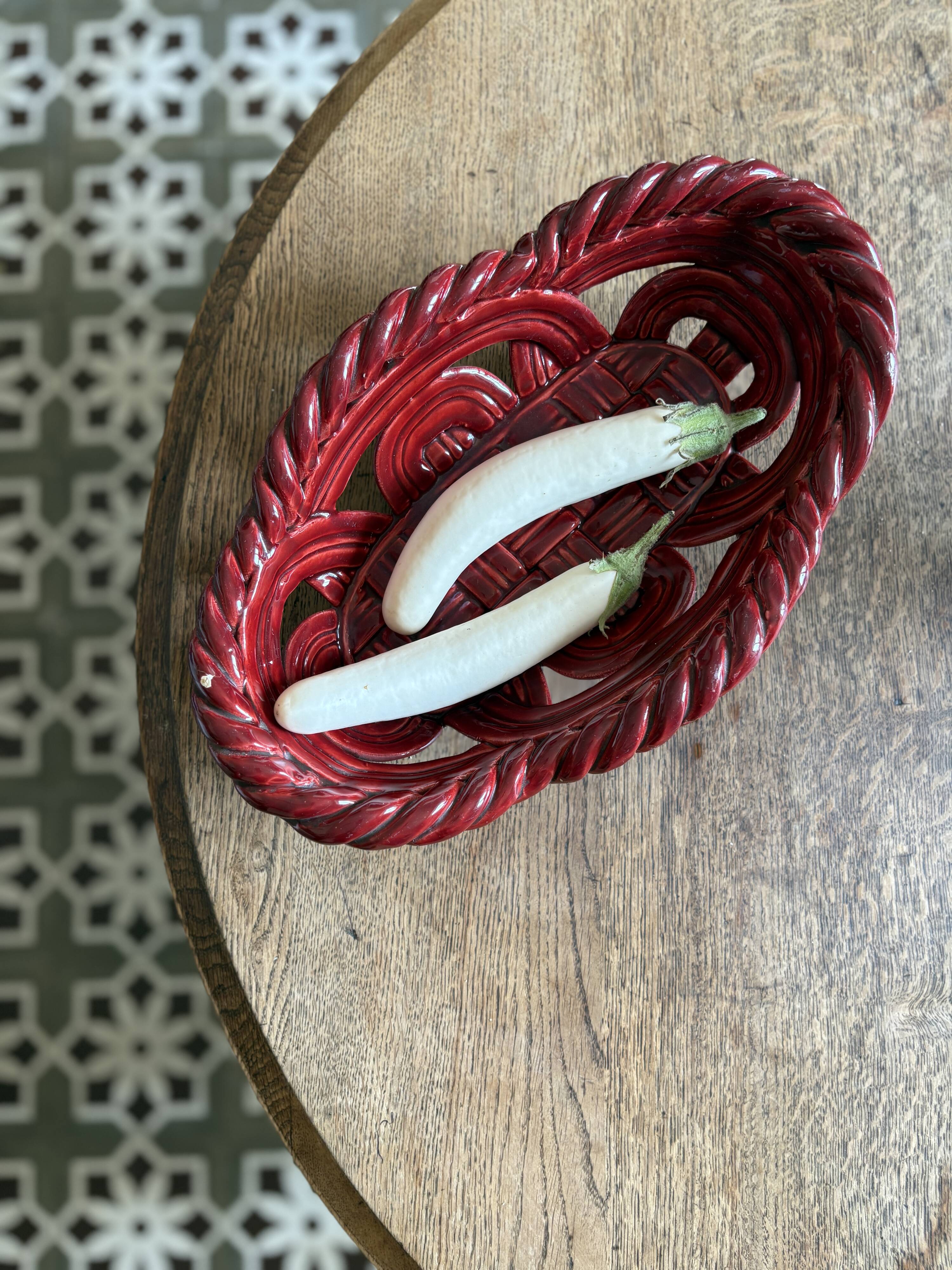 Vintage red ceramic basket