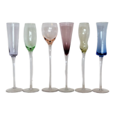 Set of 6 champagne flutes in different colors and shapes