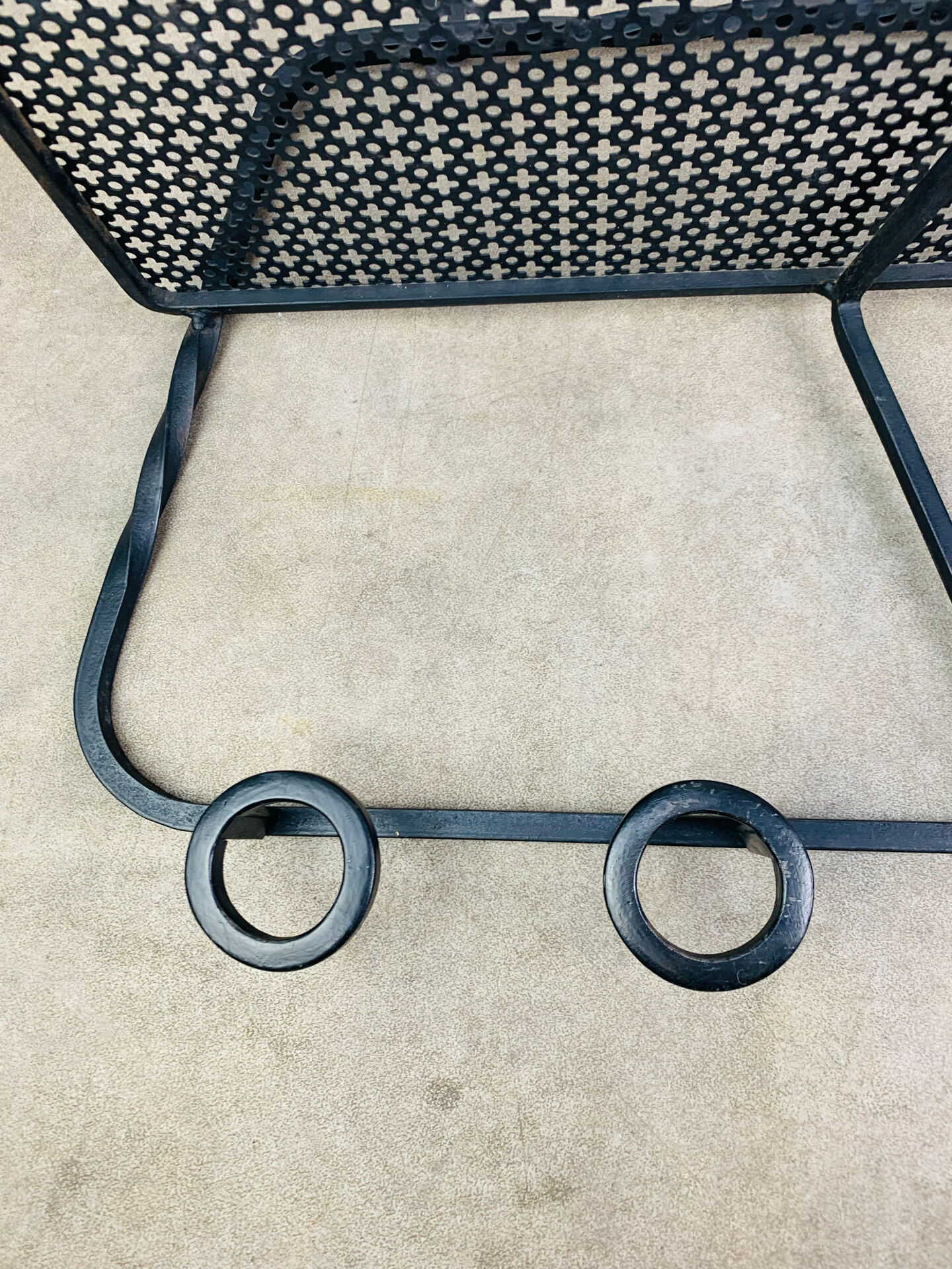 Wall-mounted coat rack/wardrobe from the 1950s, wrought iron and rigidule.