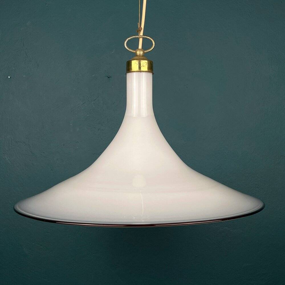 Vintage white Murano glass pendant lamp, Italy, 1970s.