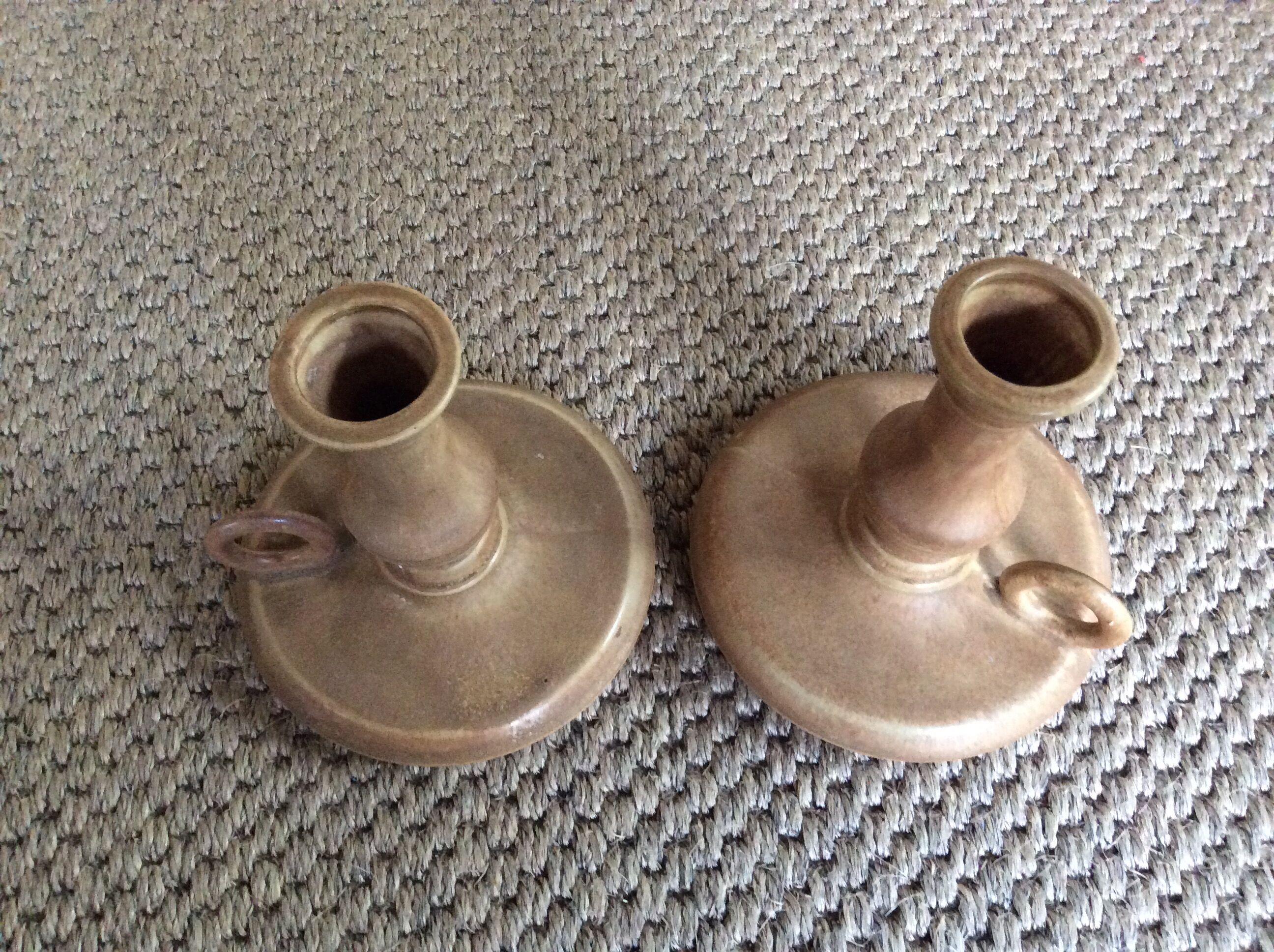 Pair of stoneware candle holders