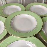 Set of 6 pastel green honeycomb hollow plates Moulin des Loups / L'Amandinoise 50s