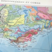 Vintage map of Corsica and southern Mediterranean France, 43x43cm from 1950.