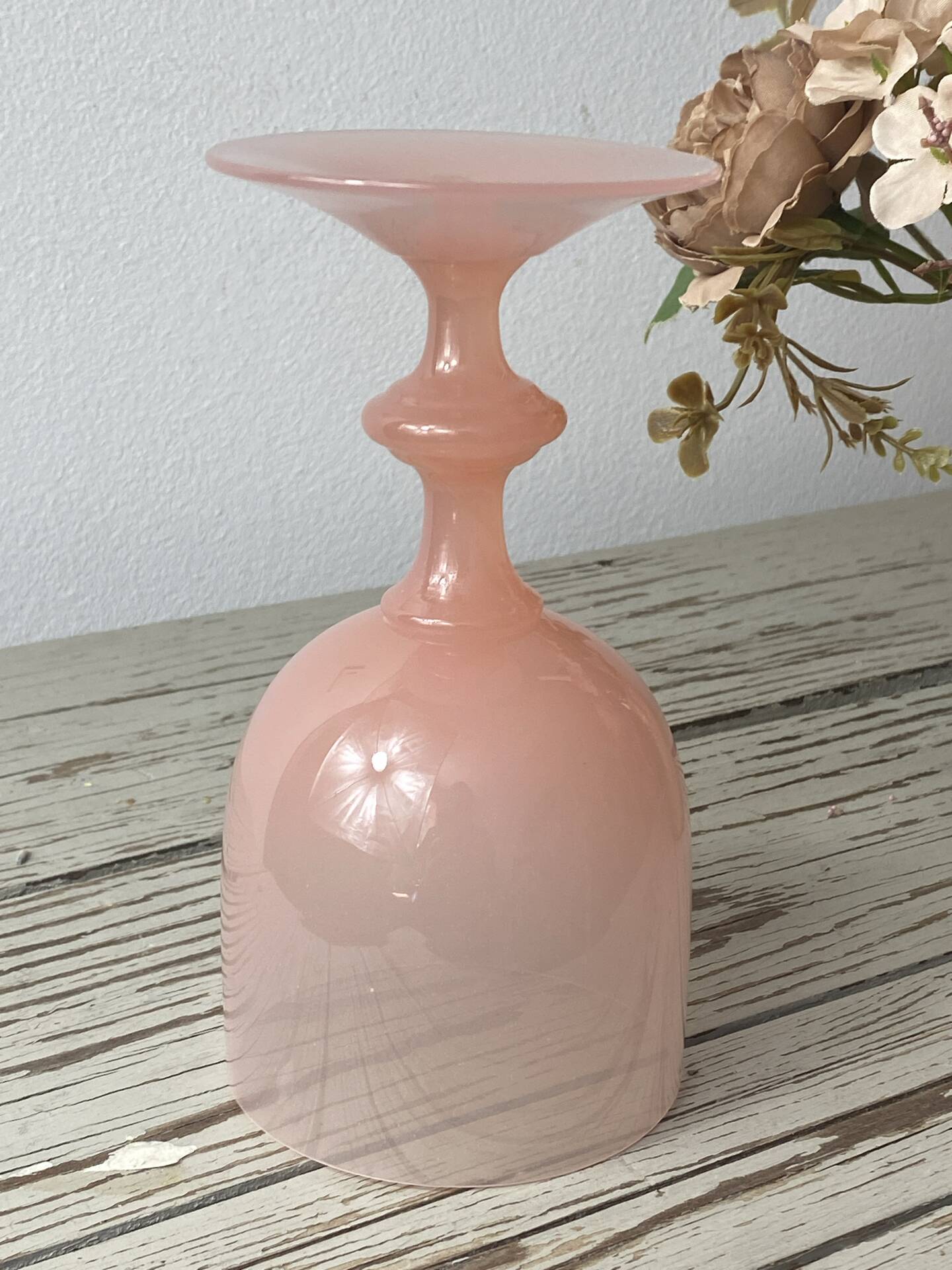 Goblet, stemmed glass in pink opaline, Portieux