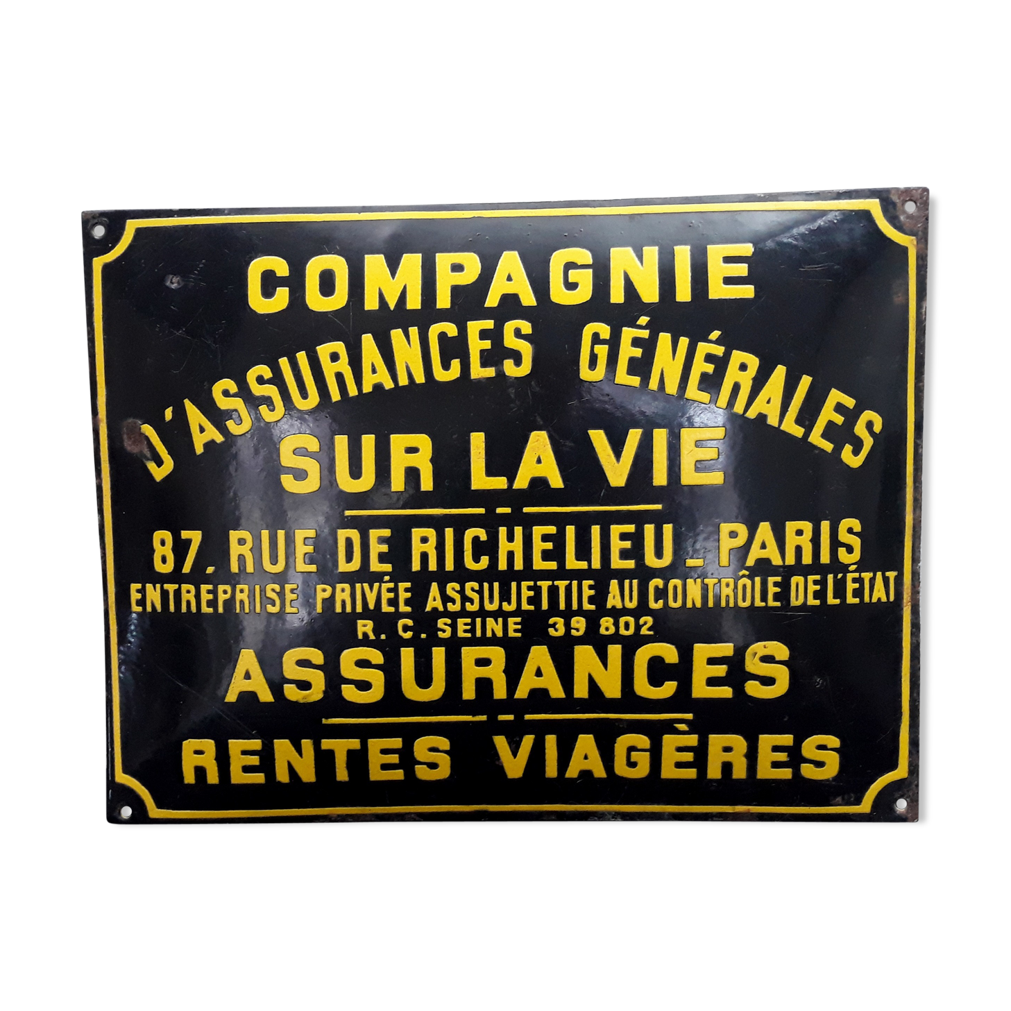 Plaque émaillée compagnie assurance vintage