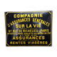 Plaque émaillée compagnie assurance vintage