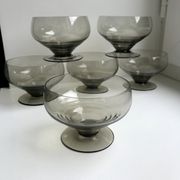 Set of 6 art deco design champagne glasses in smoked glass 30s-40s