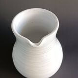 Vintage white glazed ceramic pitcher signed