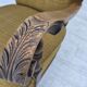 1960s, Danish armchair, original green furniture wool, carved oak wood,