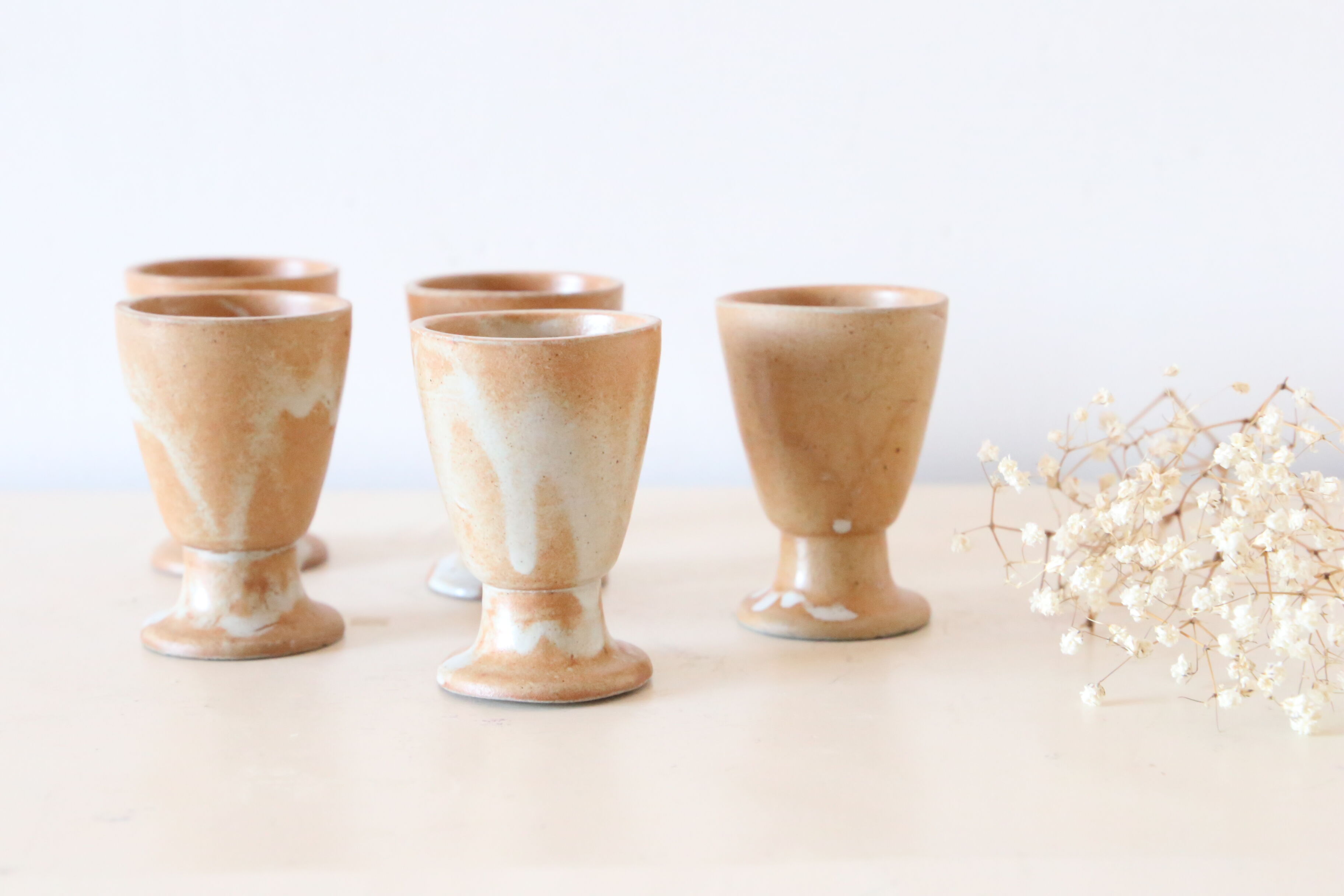 Set of 5 glasses on foot in sandstone, vintage