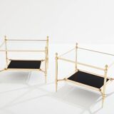 style Maison Jansen paire de tables d’appoint laiton verre opalin 1970