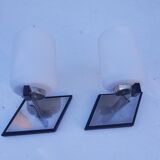 Pair of vintage metal and opaline wall light