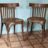 Set of 2 vintage wooden bistro chairs