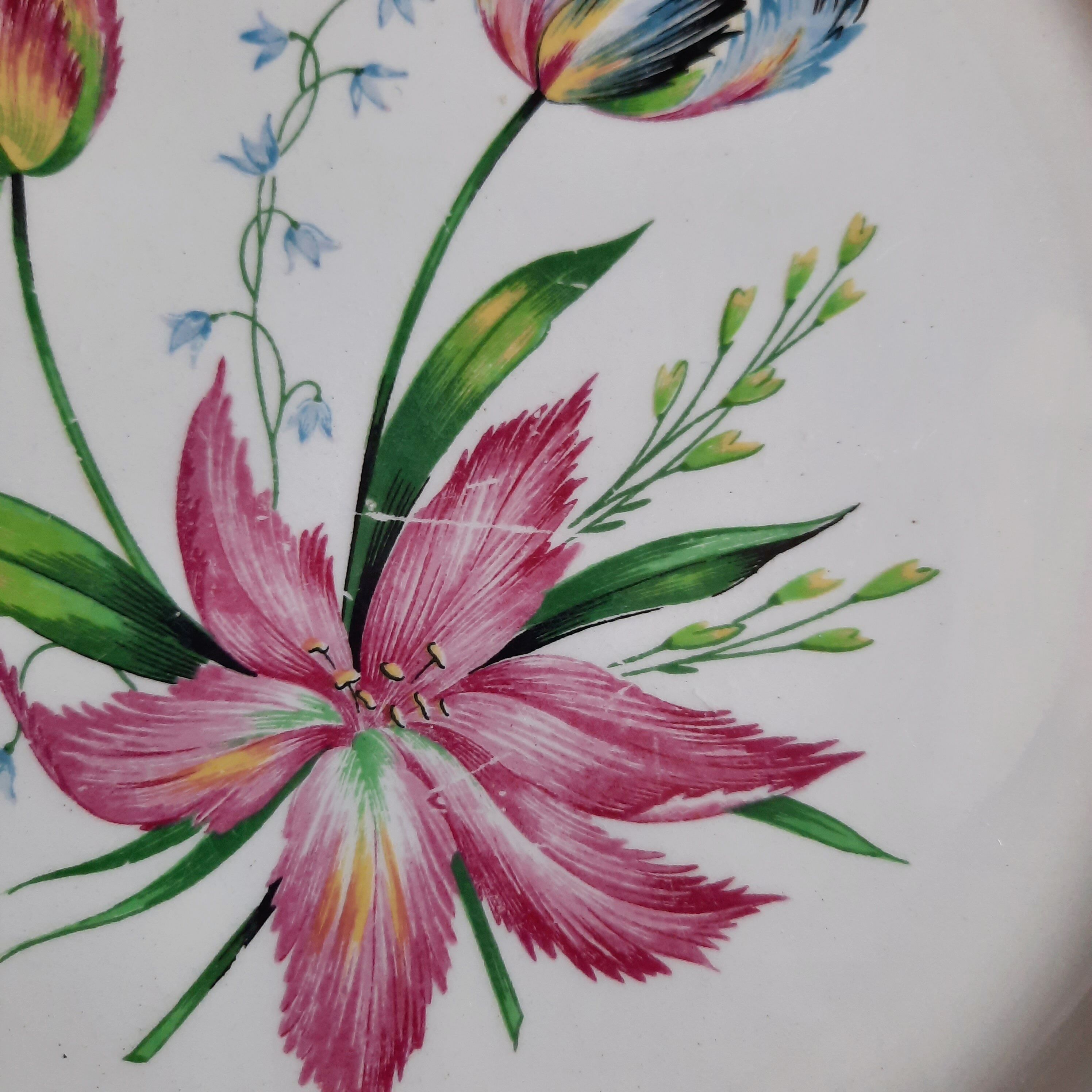 Flat antique earthenware plates with gilded edges