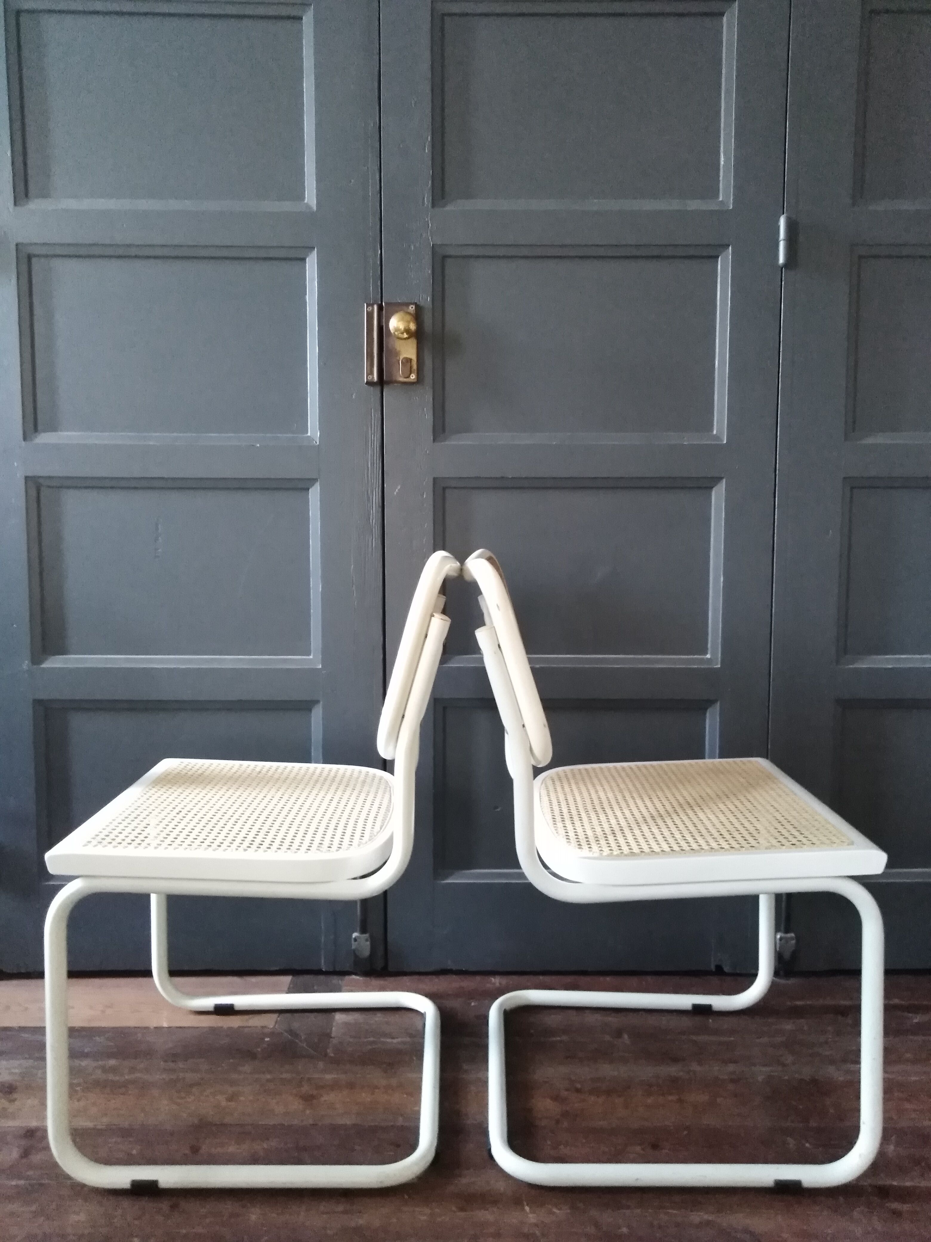 White Cesca B32 Marcel Breuer chairs 1970