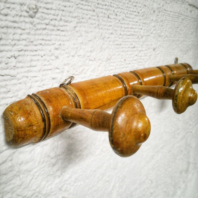 Turned wooden coat rack