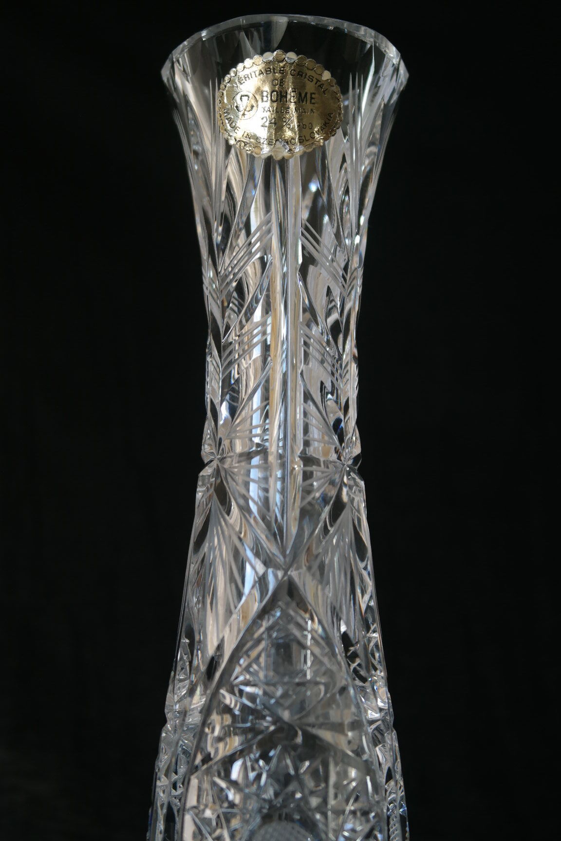 Bohemian crystal soliflore vase hand-cut