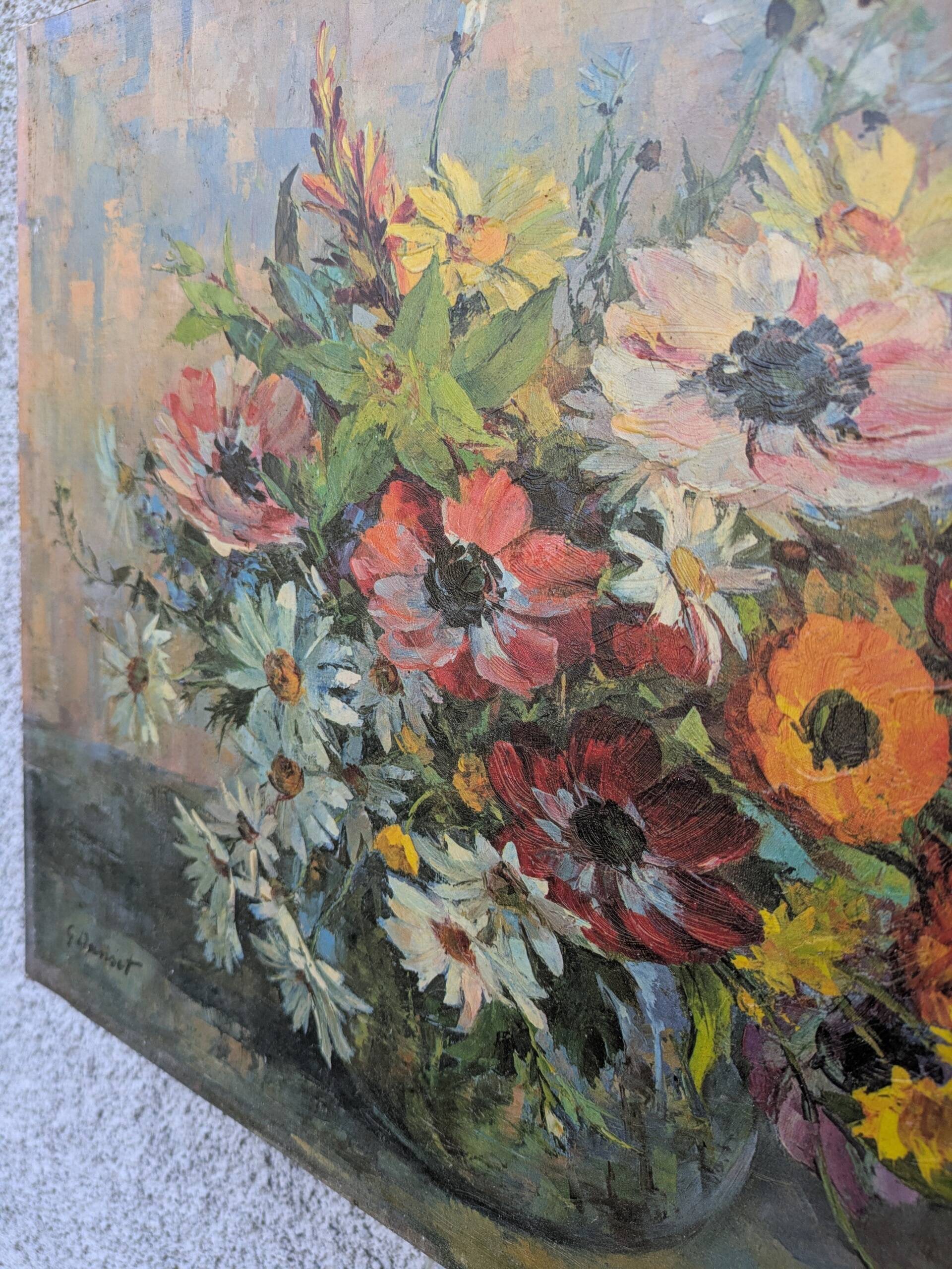 Tableau, bouquet de fleurs, huile sur toile