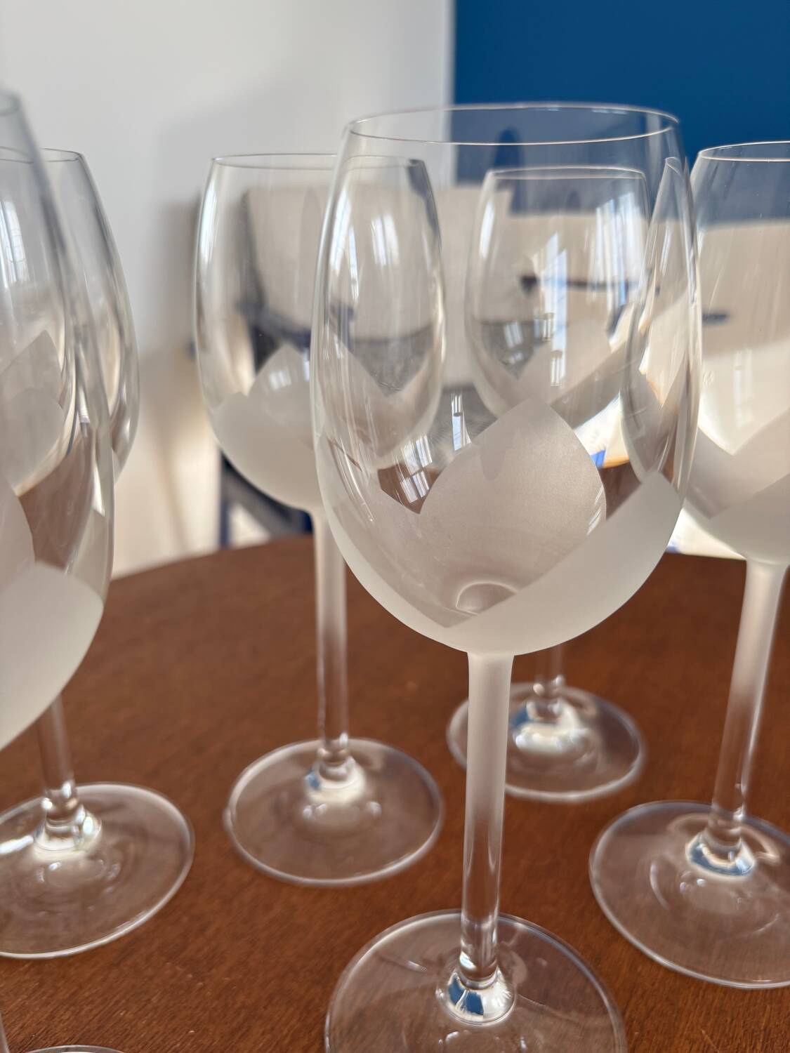 Set of 6 vintage crystal wine glasses - empoli tulip frosted stemware