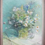 Original Swedish Oil On Canvas – “Floral Still Life” By Inga öfjäll – Vintage & Framed