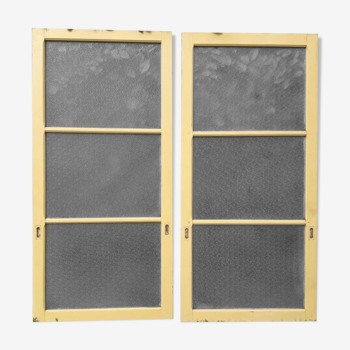 Pair of antique translucent glass sliding doors