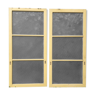 Pair of antique translucent glass sliding doors