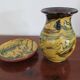 Matching vase and bowl in marbled glazed terracotta
