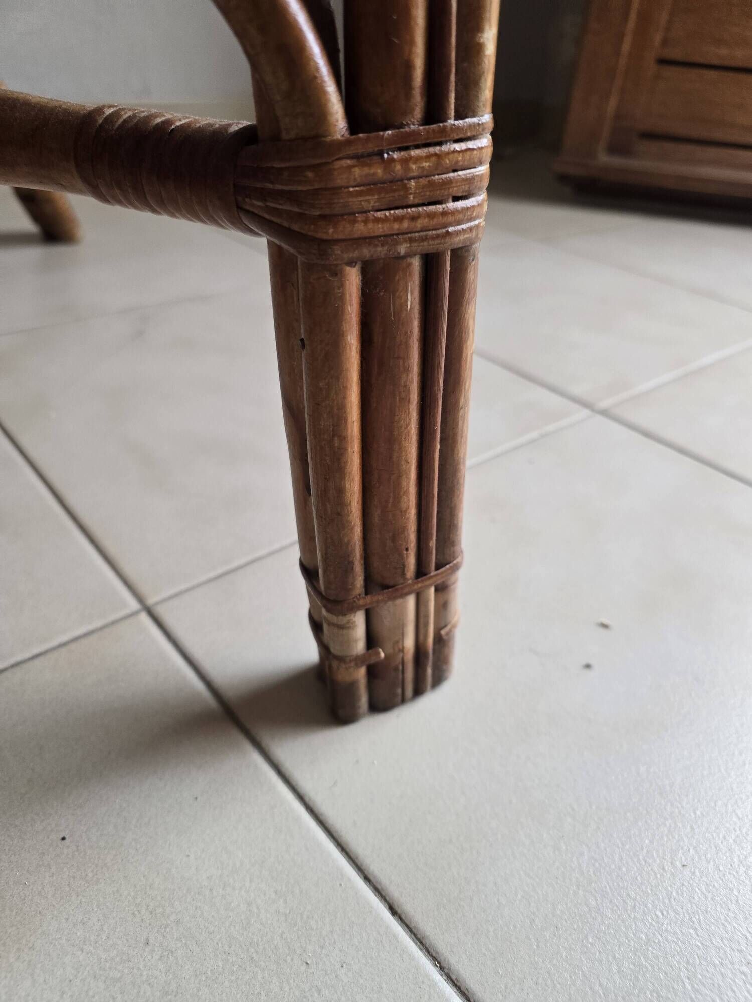 Pair of vintage rattan and cane armchairs – 1960s/70s