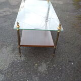 Coffee table or end of canape top glass and wood under bronze frame