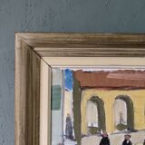 Mid-Century Modern Swedish Oil Painting "A Game of Petanque" Vintage Figurative Street Scene, Framed