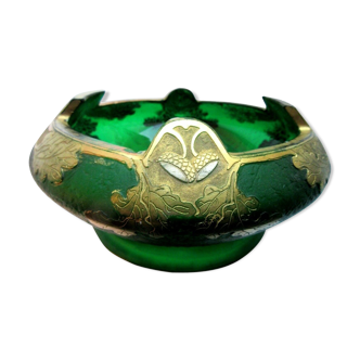 Legras, Montjoye, Green Glass Frosted with Acid, Oak and Gold Acorns