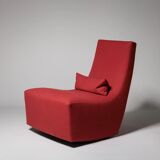 Rocking chair and footstool in red wool by Ligne Roset, France