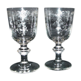 Saint-Louis set of 2 wine glasses – acid-etched floral rocaille decoration 1920 H13
