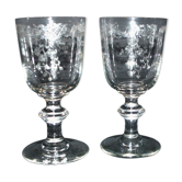 Saint-Louis set of 2 wine glasses – acid-etched floral rocaille decoration 1920 H13