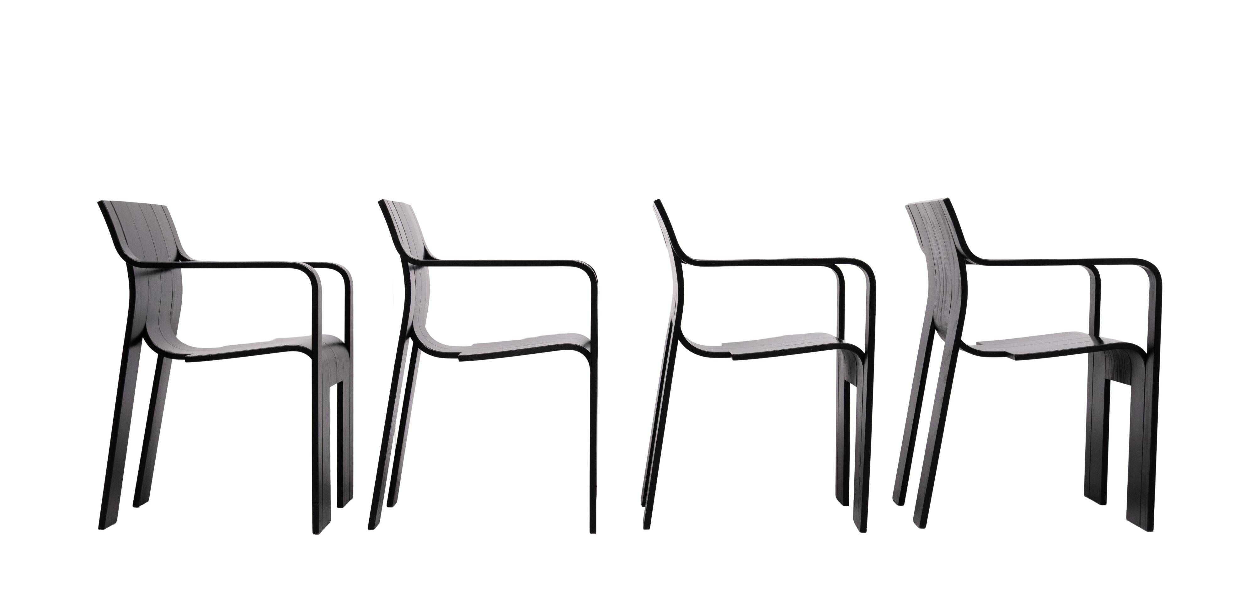 Chaises Black Strip de Gijs Bakker avec accoudoirs des années 1970, Hollande
