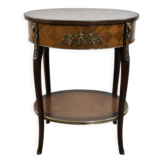 Louis XV style transitional pedestal table in cube marquetry