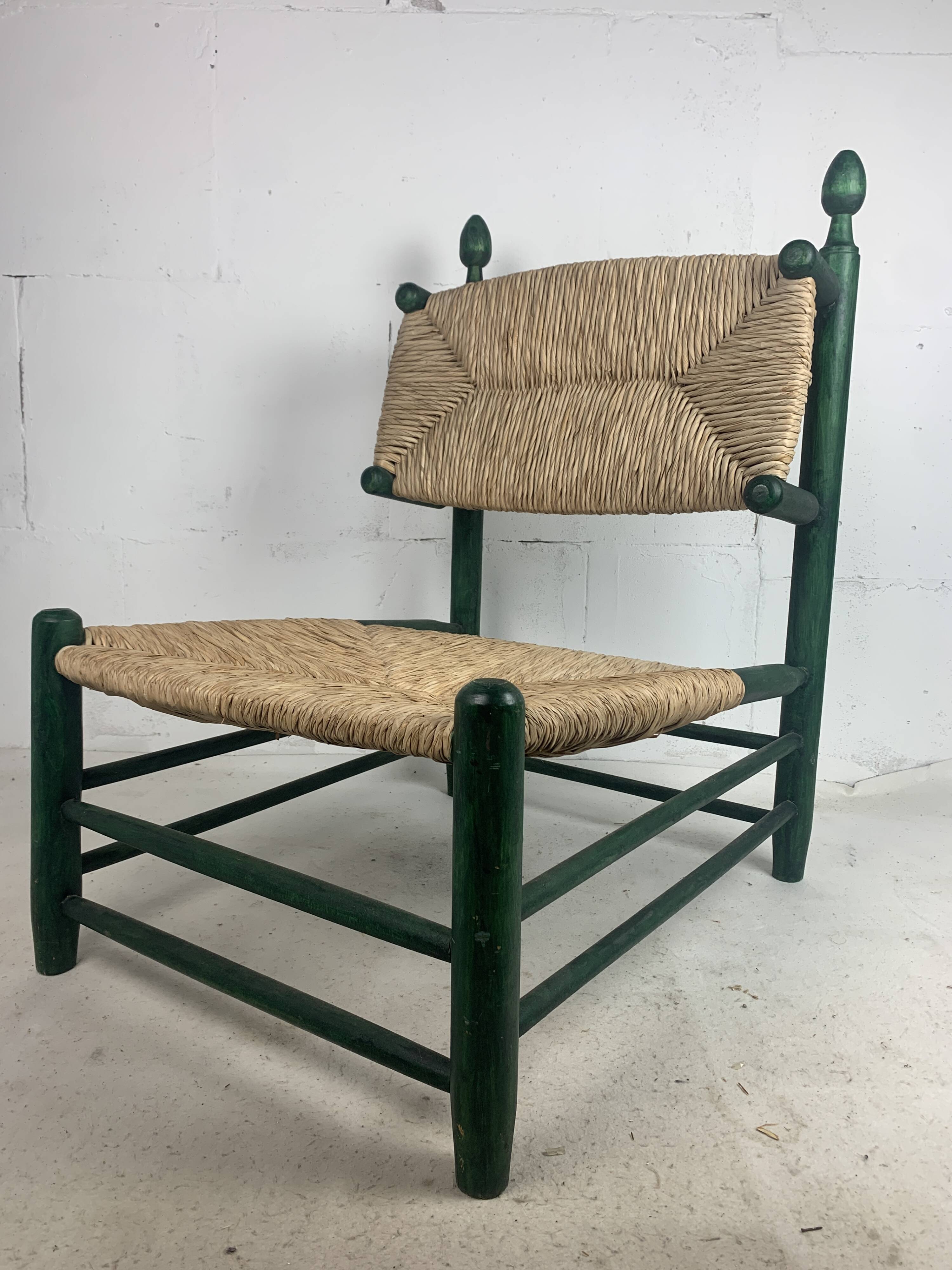 French straw rush low lounge chair in the style of Charles Dudouyt, 1950s