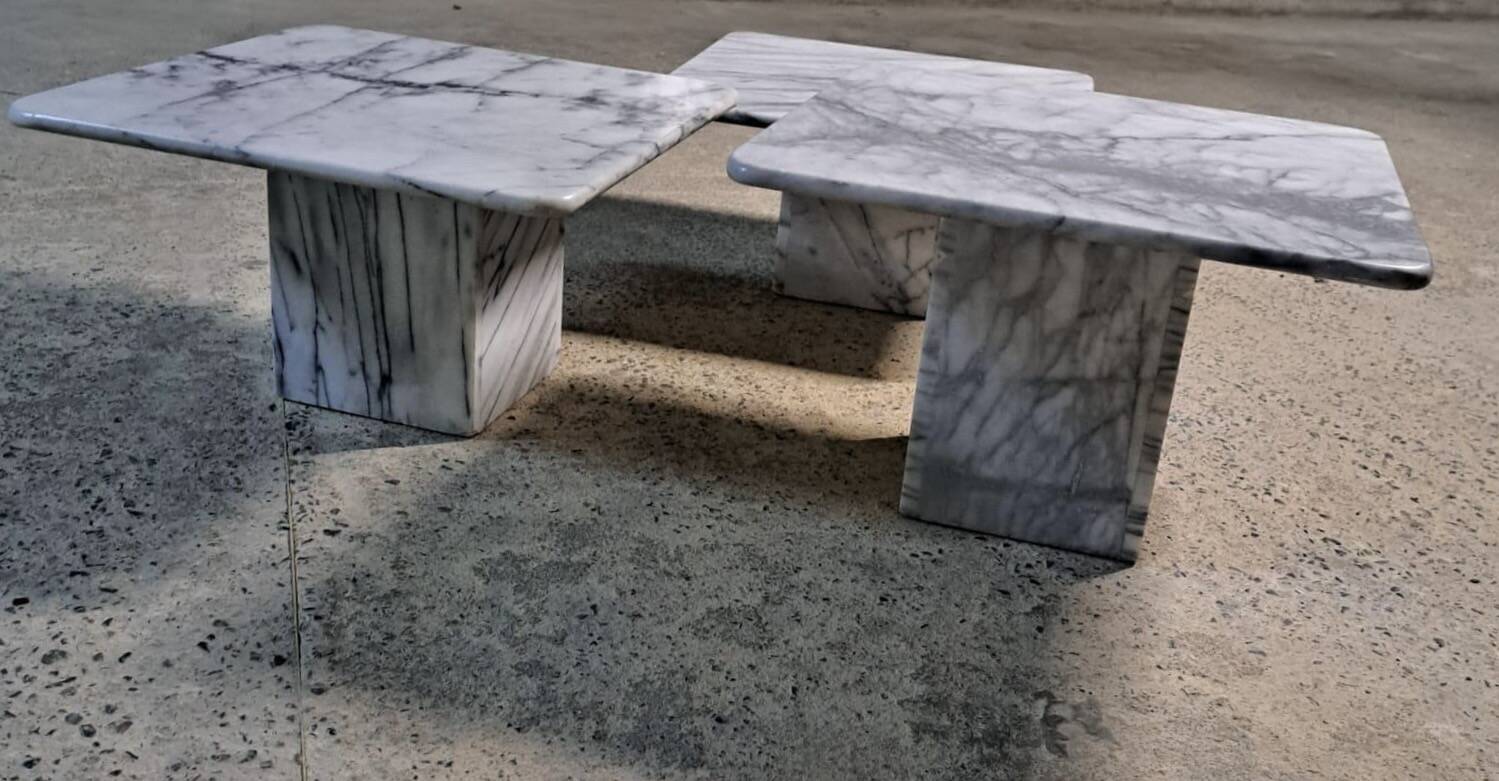 Trio vintage nesting coffee table square marble carrara calacatta white italian