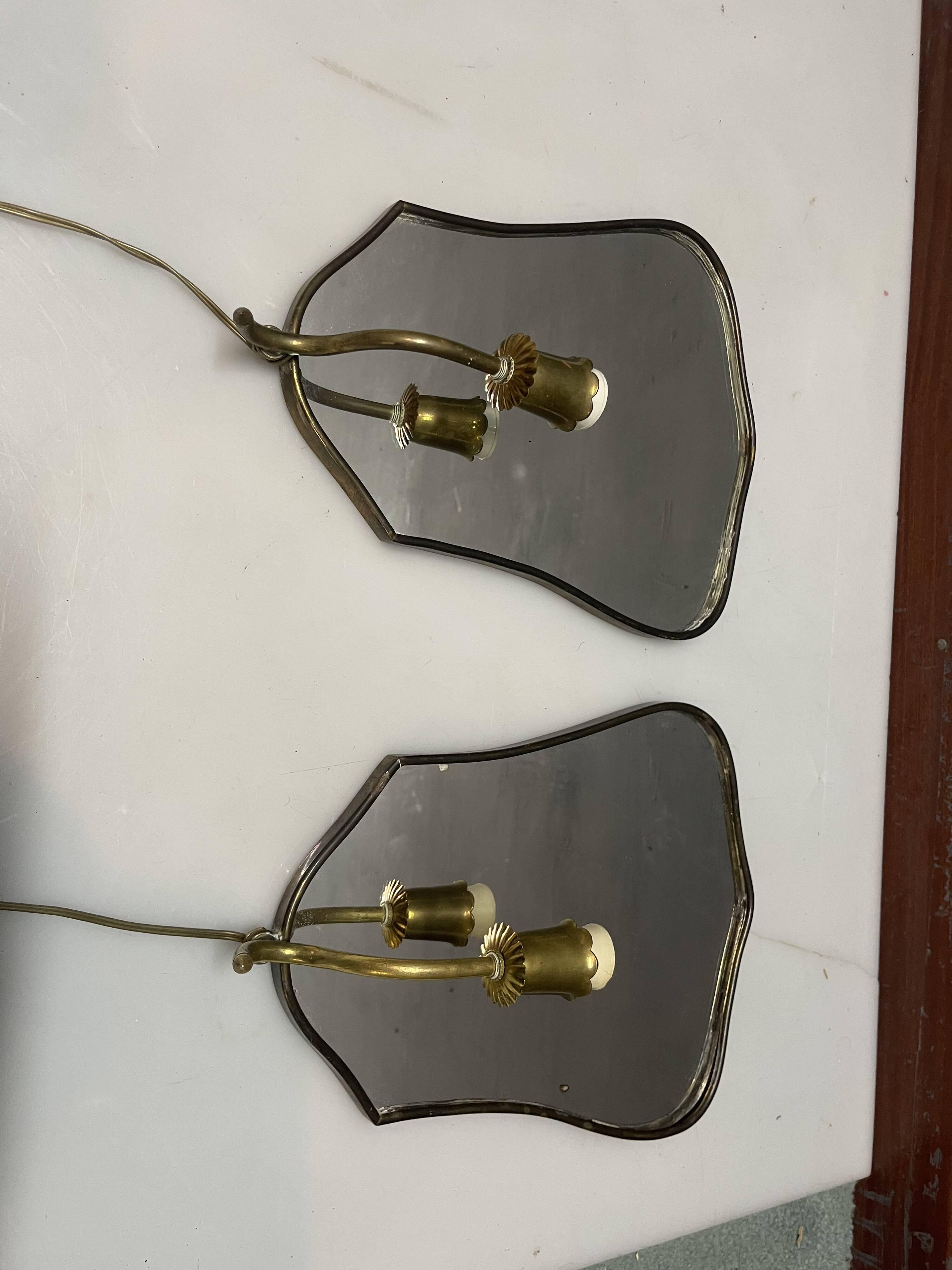 Art Deco Brass Mirrored Sconces Set of 2 1950’s