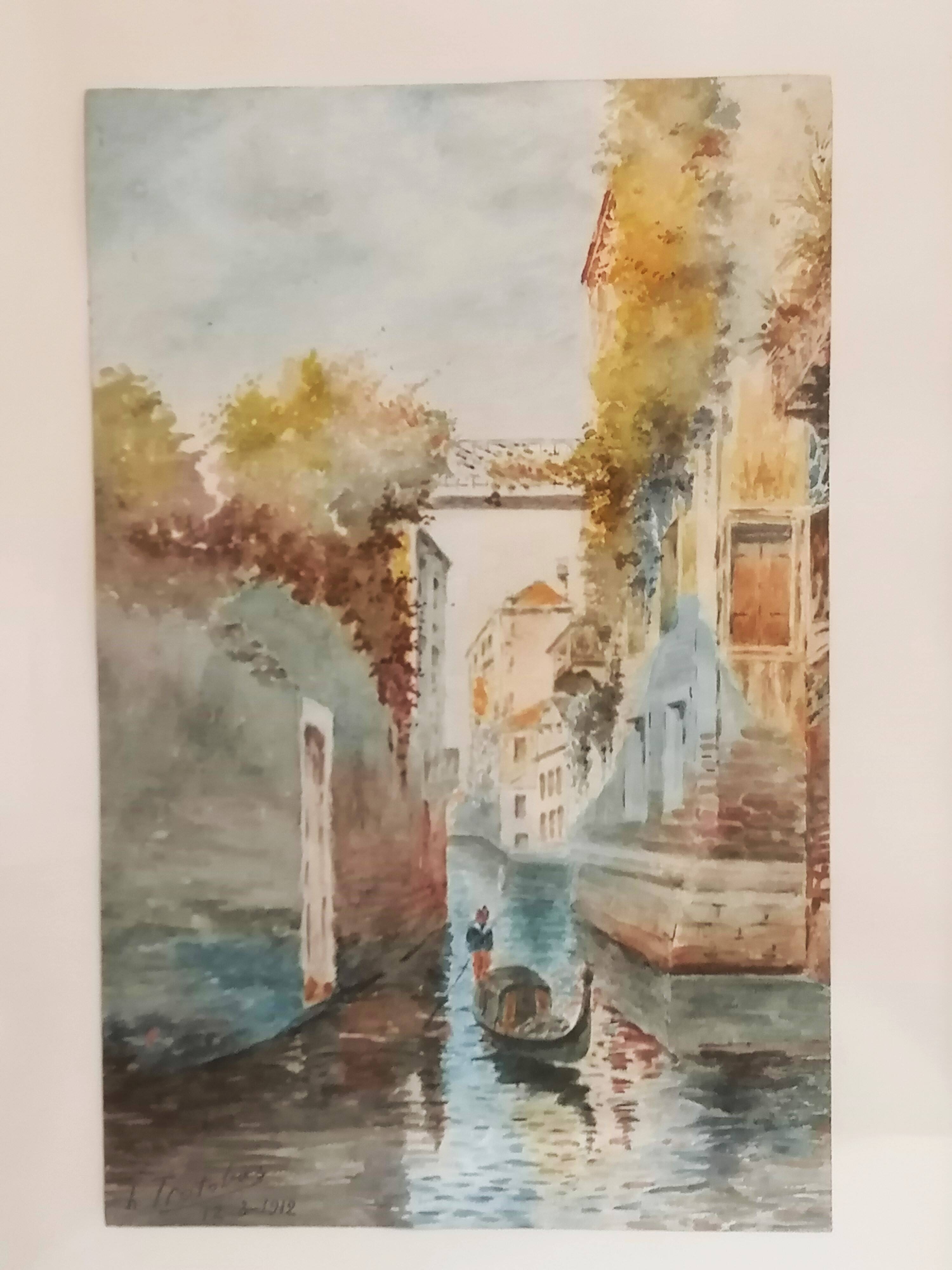 Pair of old watercolors. Venice. Signed, dated 1912.