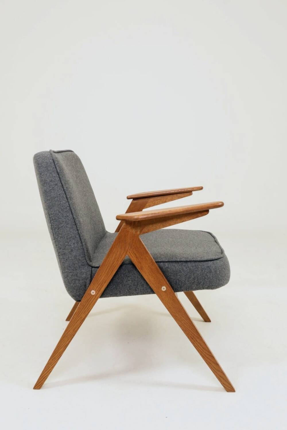 Vintage Lounge Chair Fully Refurbished, Graphite Wool Upholstery