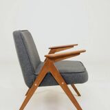 Vintage Lounge Chair Fully Refurbished, Graphite Wool Upholstery