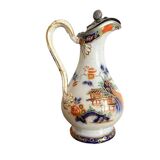 Antique polychrome porcelain jug, Orientalist decoration.