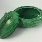 Part of service a fish Sarreguemines 22 pieces in faience green carp