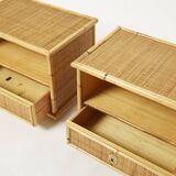 Pair of Italian bedside tables Dal Vera bamboo rattan brass 1970