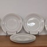 Set of 7 flat plates CERANORD St AMAND décor blue and red lines French Antique