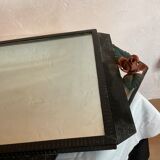 Art deco wrought iron wall mirror rose décor 64x38cm