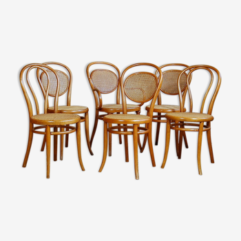 Ensemble chaises et fauteuil Thonet N°11 15 et 18 éditions 1875 1882 et 1910