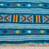 Tapis bleu multicolore fait main traditionnel 210x110cm